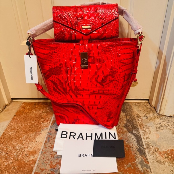 Brahmin Handbags - NWT!! Brahmin Shira Bucket Bag in Vibrant Red Flare, Croc Embossed Leather!